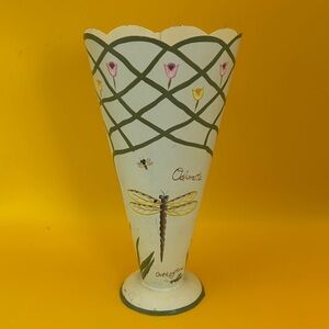 Decorative Floral Tin Vase with Dragonfly, bees & butterfly Design